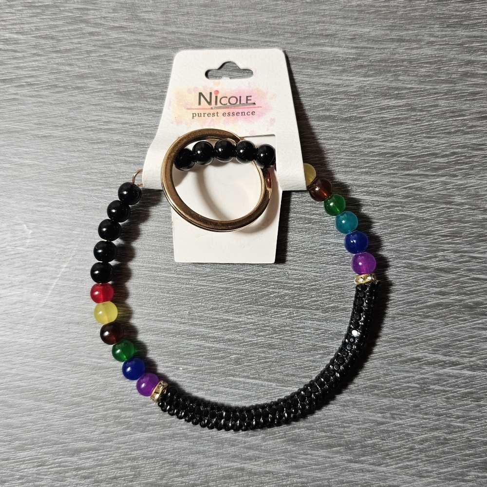 🦋 5 For $10 🦋 Rainbow Beaded Bangle Bracelet and Keychain